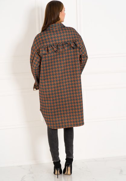 Dámsky oversize kabát pepito vzor s volánmi petrolejový -