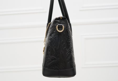Dámská kožená kabelka s květy do ruky - černá -