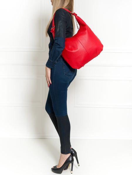 Kožená kabelka přes rameno s kroužky - červená -