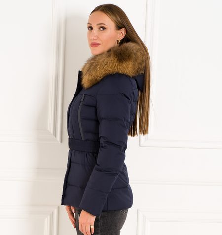 Chaqueta de invierno para mujer con piel de zorro real Due Linee - Azul -