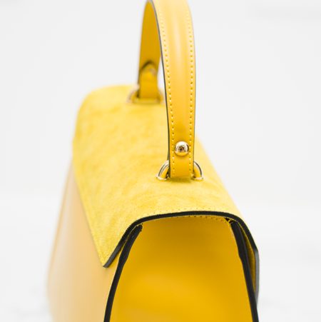 Elegantní kabelka do ruky kombinace kůže semiš - žlutá -