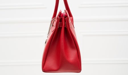 Dámska kožená kabelka so strieborným kovaním - červená -