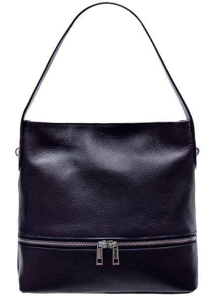 Dámská kožená kabelka na rameno s kapsou na zip - černá -