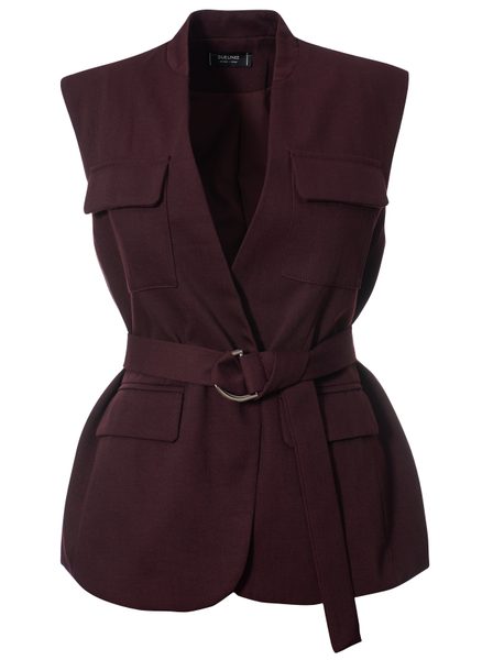 Compleu damă vestă și pantaloni burgundy jeans -