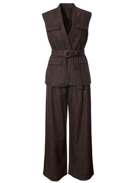 Compleu damă vestă și pantaloni jeans maro -