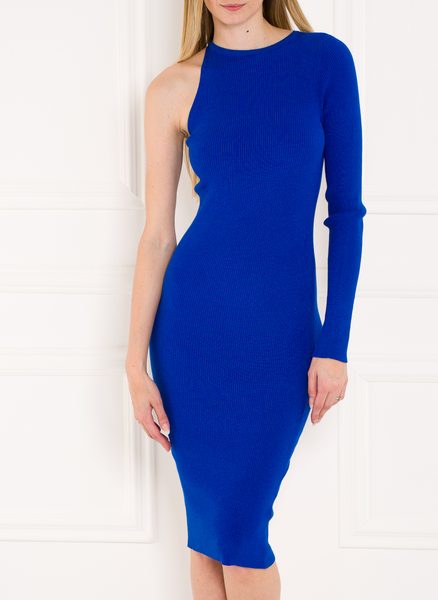 Dámské úpletové šaty na jedno rameno modré GUESS -