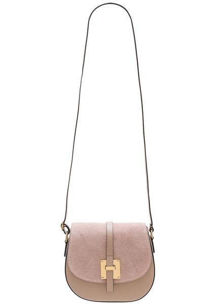 Dámská kožená crossbody kabelka kombinace semiš - světle růžová -