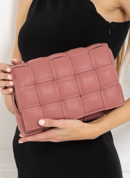 Kožená crossbody kabelka / psaníčko proplétané - starorůžová -