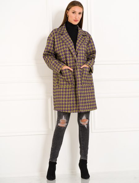 Dámský oversize kabát pepito vzor zeleno-purpurový -