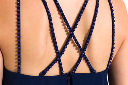 Společenské dlouhé šaty s perlami - tmavě modrá -
