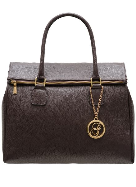 Dámska kožená kabelka jednofarebná so zipsom - tmavo hnedá -
