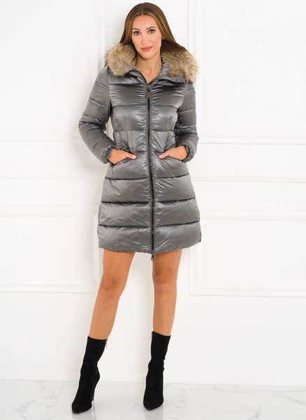 Winter jacket with real fox fur Due Linee - Silver -