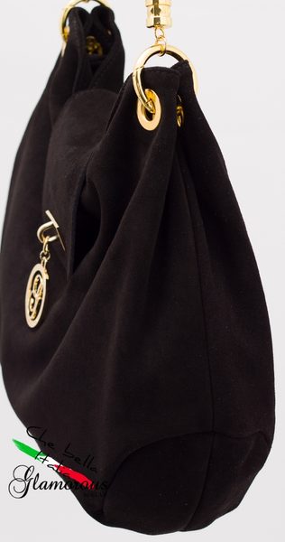 Dámska kožená kabelka - brúsená koža - čierna -