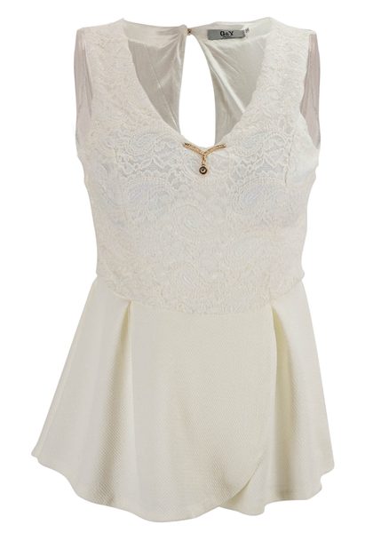 Dámské krajkové tílko peplum bílá -