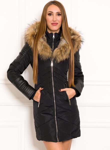 Chaqueta de invierno para mujer con piel de zorro real Due Linee - Negro -