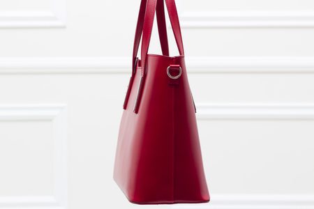 Dámska kožená kabelka pevná so strieborným zdobením - červená -