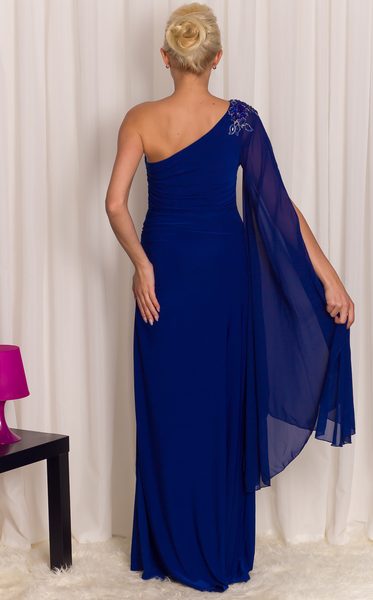 Dámske dlhé šaty na jedno rameno modrej -