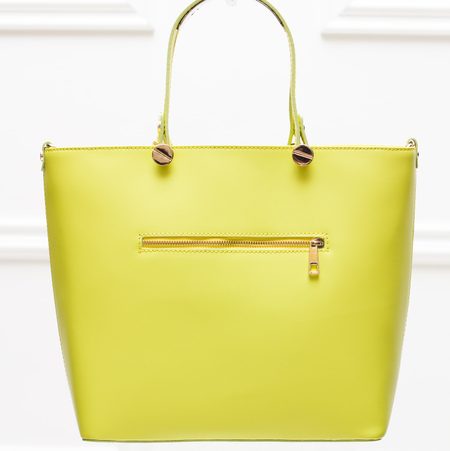 Kožená kabelka do ruky se zlatým kováním žluto - zelená -