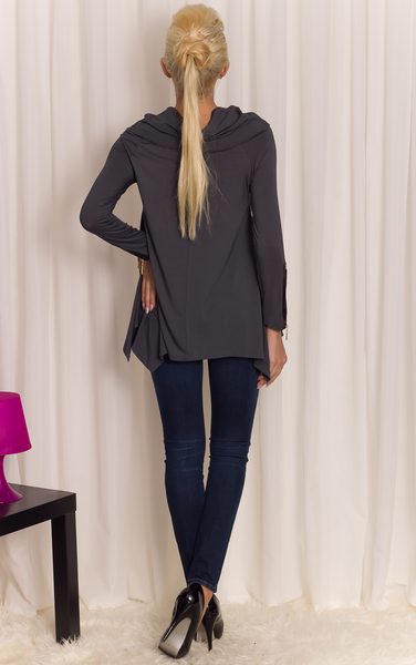 Dámská tunika se zipem na rukávu - šedá -