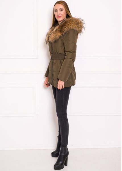 Women's winter jacket with real fox fur Due Linee - Green -