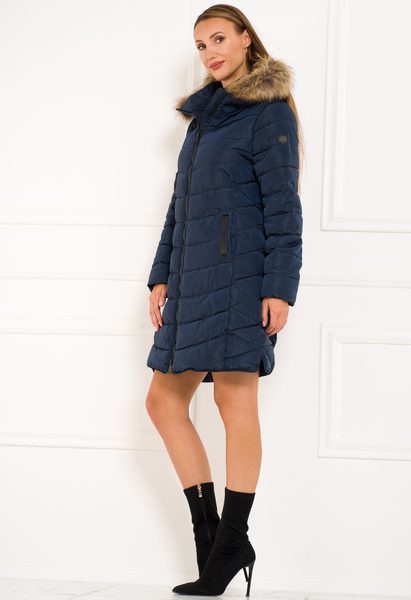 Winter jacket with real fox fur Due Linee - Blue -