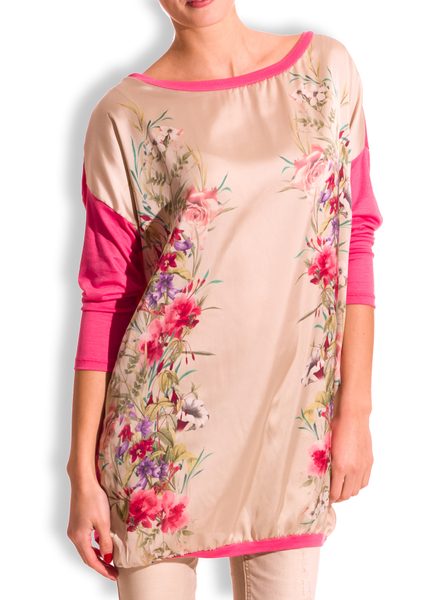 GbyG Tunika dlouhý rukáv vzor květin - růžová -