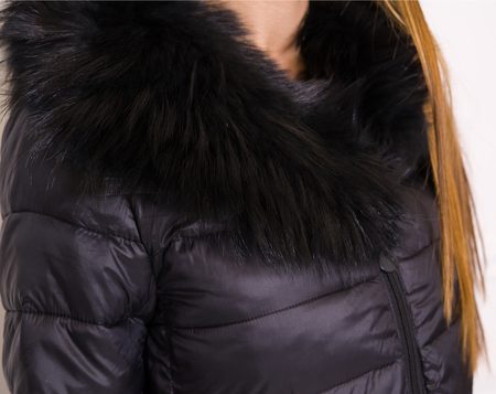 Women's winter jacket with real fox fur Due Linee - Black -