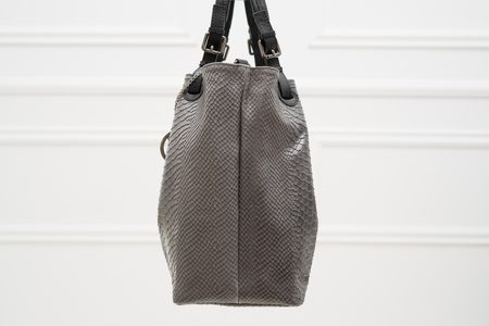 Dámska kožená kabelka cez rameno s prackami had - šedá -