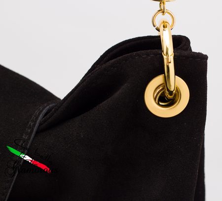 Dámska kožená kabelka - brúsená koža - čierna -