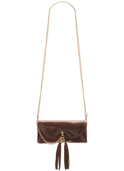 Dámska kožená malá kabelka s Retiazka a třásničkou - hnedá -