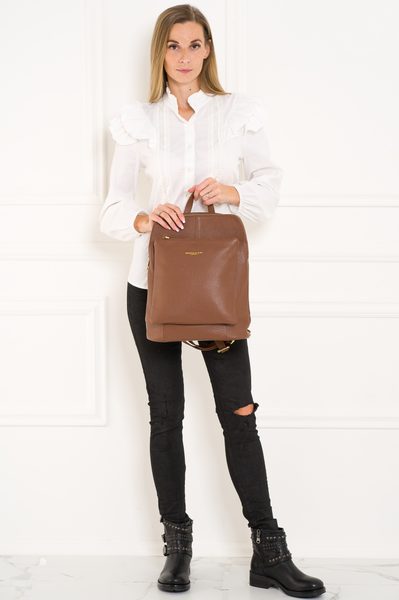 Dámsky kožený batoh jednoduchý - hnedá -