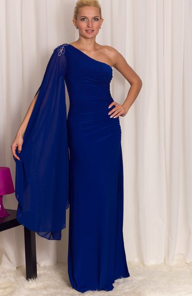 Dámske dlhé šaty na jedno rameno modrej -
