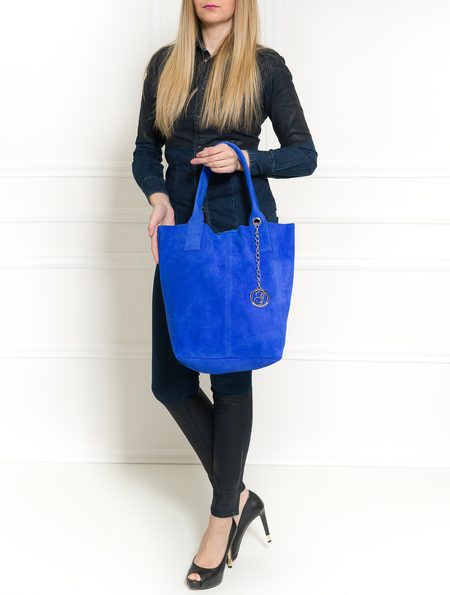 Dámska kožená kabelka shopper semiš - kráľovská modrá -