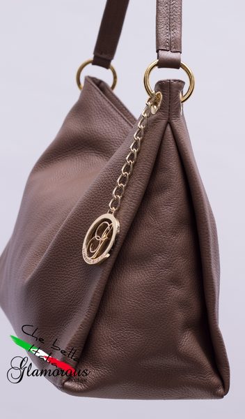 Damska skórzana torebka na ramię Glamorous by GLAM - brązowy -