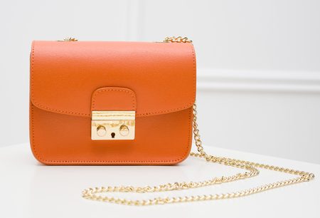 Dámska kožená crossbody kabelka razená - oranžová -