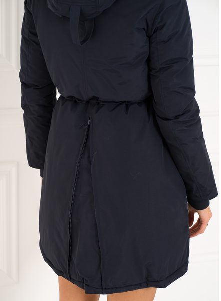 Giacca invernale donna con vera volpe Due Linee - Blu scuro -