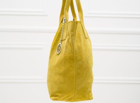 Dámska kožená kabelka shopper semiš - žltá -