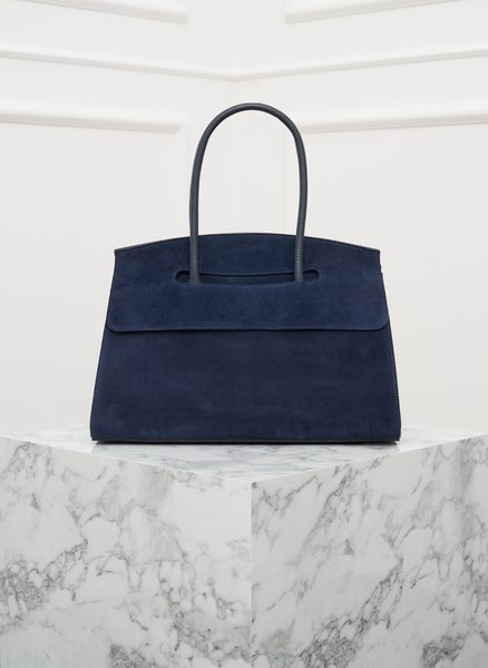 Tmavě modrá kabelka z pravé kůže - semiš -