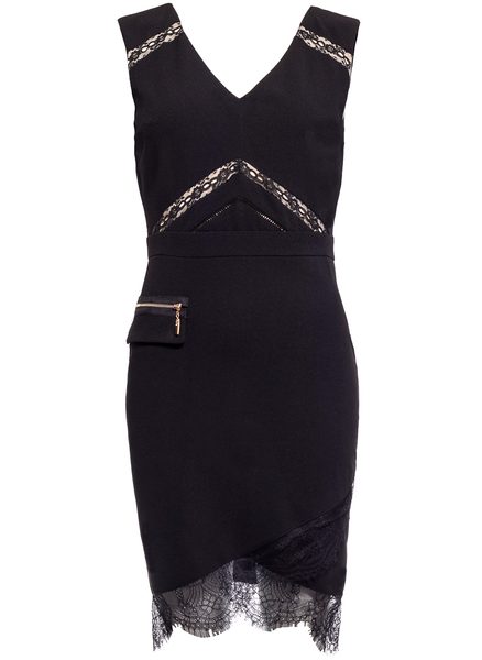 Dámské elegantní šaty s falešnou kapsičkou - černá -