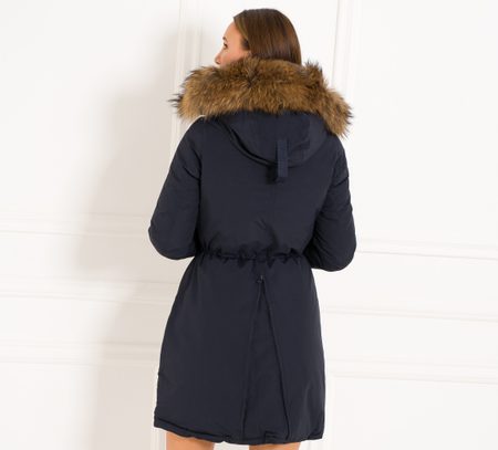 Giacca invernale donna con vera volpe Due Linee - Blu scuro -