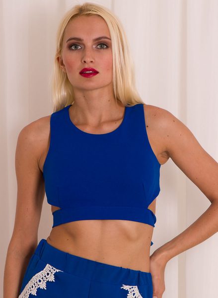 Dámský crop top se zavazováním - modrá -