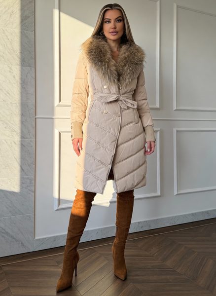 Winter jacket with real fox fur Due Linee - Beige -