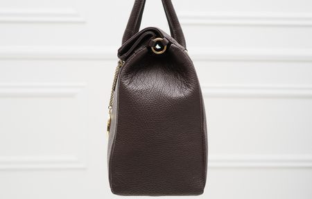 Dámská kožená kabelka jednobarevná se zipem - tmavě hnědá -