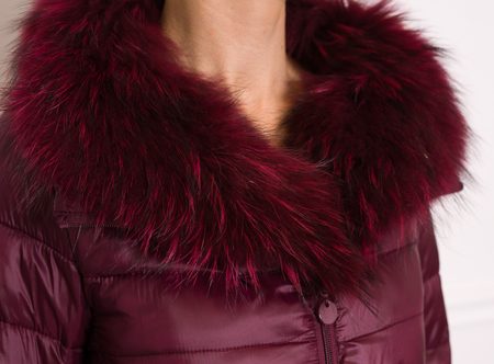 Women's winter jacket with real fox fur Due Linee - Wine -