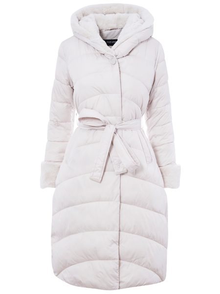 Dámská zimní bunda krémová s páskem -