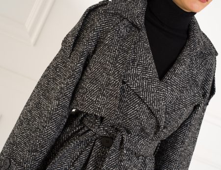 Dámsky flaušový kabát s viazaním sivý -