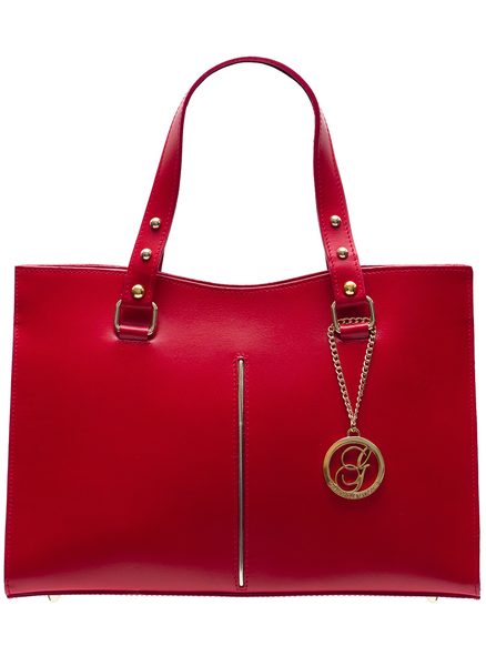 Dámská kožená kabelka se zlatým proužkem - červená -