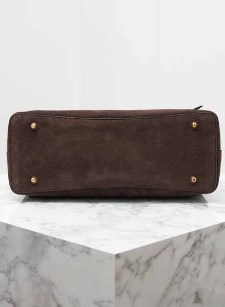 Kožená kabelka z broušené kůže do ruky tmavě hnědá -