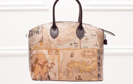 Dámska kožená kabelka menšie do ruky s mapou -
