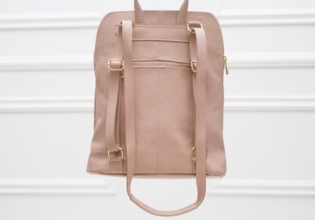 Dámský kožený batoh jednoduchý - práškově růžová -